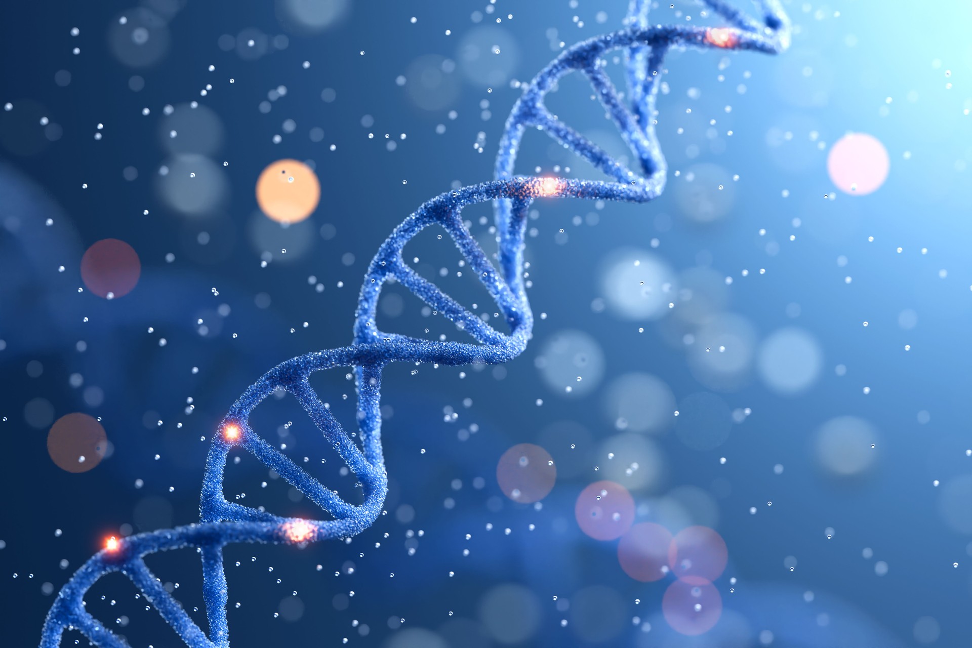 DNA double helix blue background
